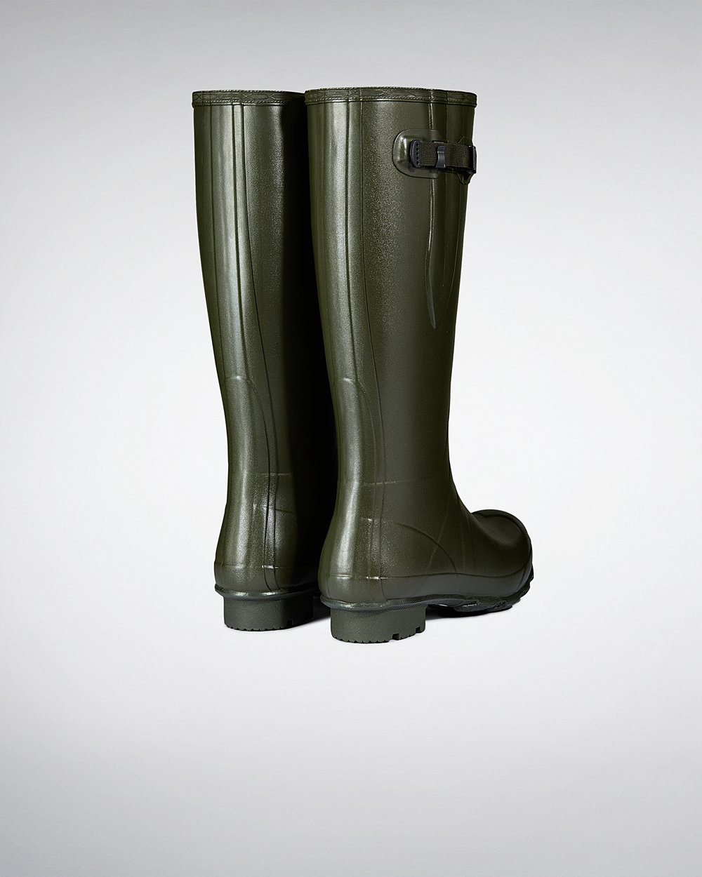 Mens Tall Rain Boots - Hunter Norris Field Side Adjustable Neoprene Lined (18FUKVROY) - Dark Olive